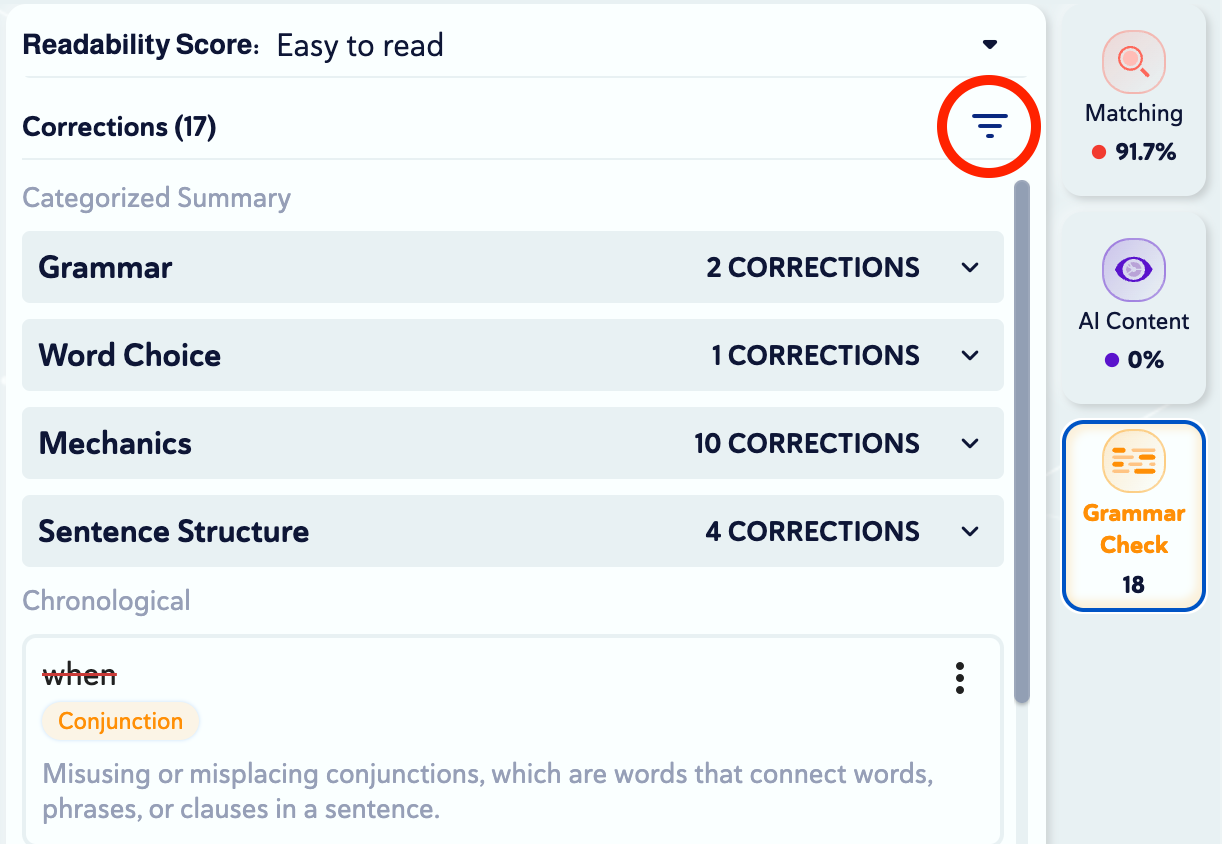 What type of corrections does our Grammar Checker provide?