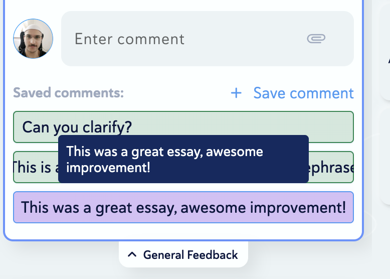 Can I save my comments in the Grading and Feedback Tool?